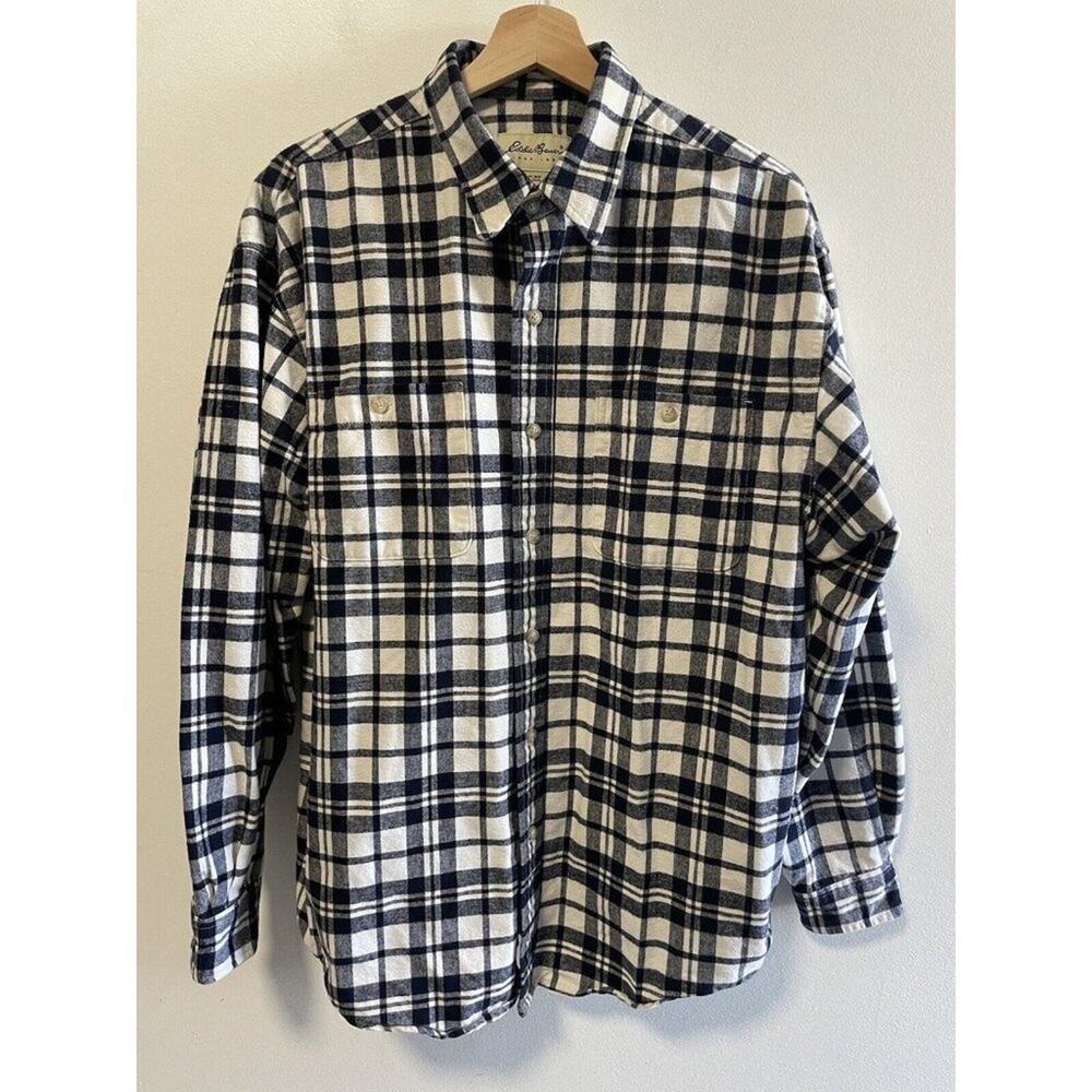Eddie Bauer Size Large Navy Blue And White Flannel Shirt Size Large